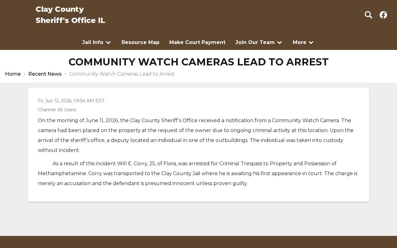 Clay County Sheriff arrest release showing narrative record wording