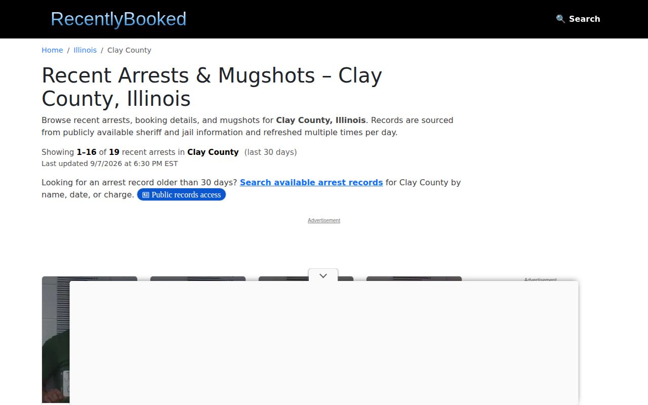 Unofficial Clay County Illinois recent arrest thirty day page